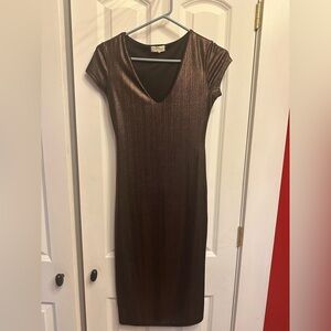 See You Monday Metallic Brown Midi Dress